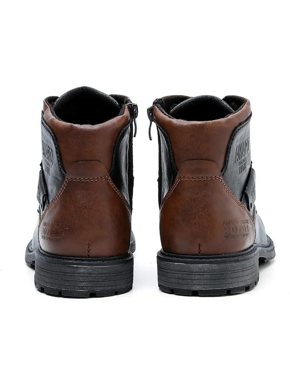 Men's Brown 1 Oxford Boots Buckle Casual Men Boots Lace-Up Side Zipper